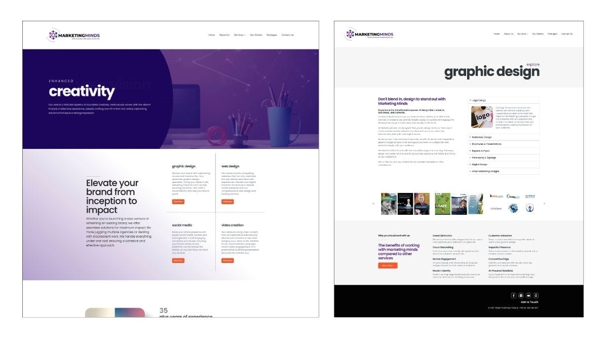 Sample of web design that are produced by marketing minds